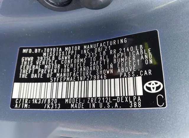 5YFEPMAE1NP279846 2022 2022 Toyota Corolla- LE 9