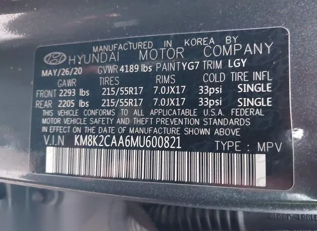 KM8K2CAA6MU600821 2021 2021 Hyundai Kona- Sel 9