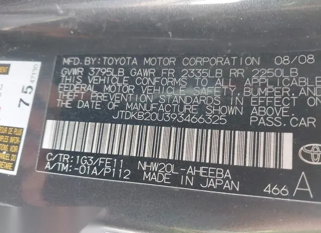 JTDKB20U393466325 2009 2009 Toyota Prius 9