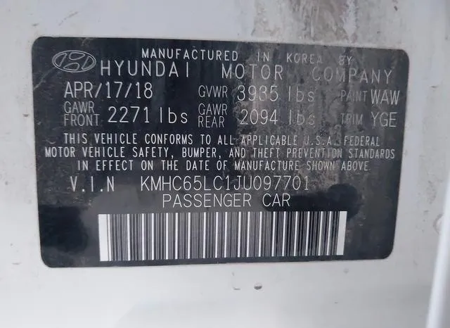 KMHC65LC1JU097701 2018 2018 Hyundai Ioniq- Hybrid Blue 9