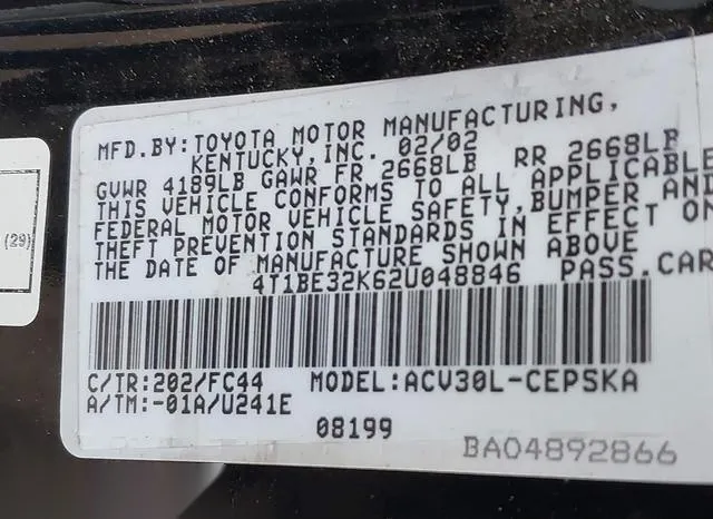 4T1BE32K62U048846 2002 2002 Toyota Camry- SE 9