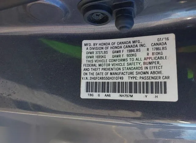 2HGFC4B55GH310749 2016 2016 Honda Civic- LX 9