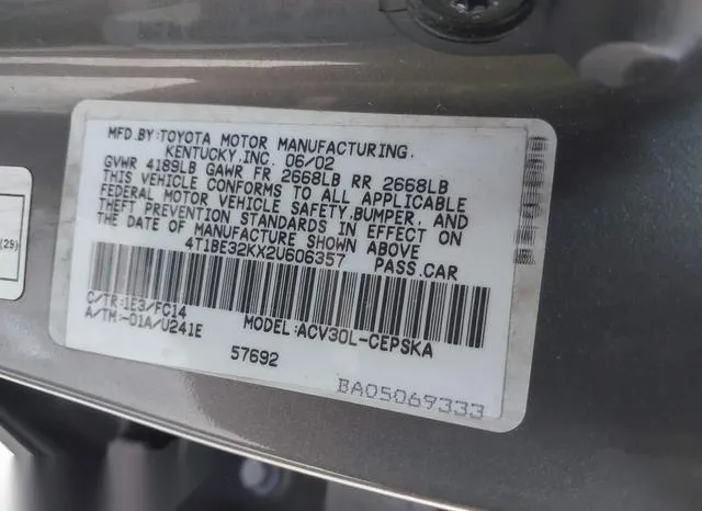 4T1BE32KX2U606357 2002 2002 Toyota Camry- SE 9