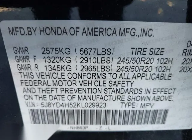 5J8YD4H52KL029923 2019 2019 Acura MDX- Tech Pkg 9