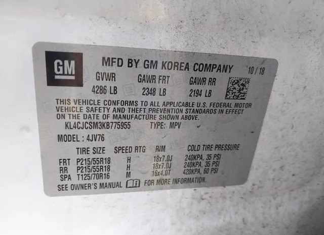 KL4CJCSM3KB775955 2019 2019 Buick Encore- Fwd Essence 9