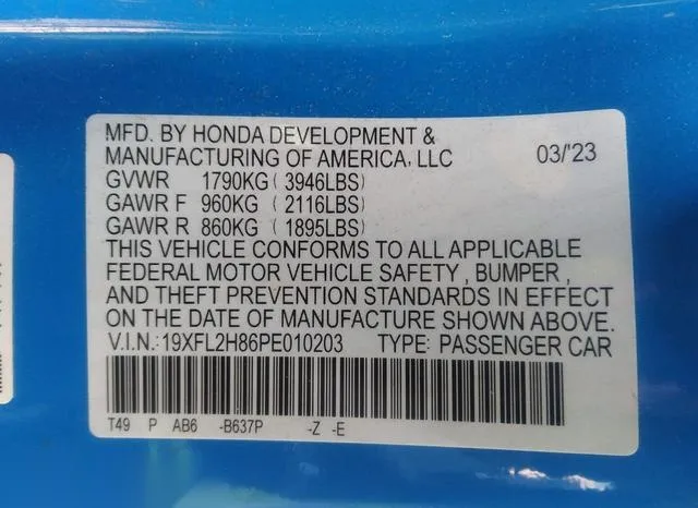 19XFL2H86PE010203 2023 2023 Honda Civic- Sport 9