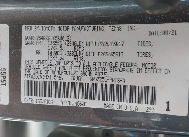 5TFAZ5CN2MX115467 2021 2021 Toyota Tacoma- Trd Sport 9