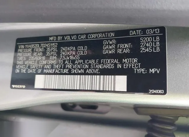 YV4952DL7D2451152 2013 2013 Volvo XC60- 3-2 Platinum 9