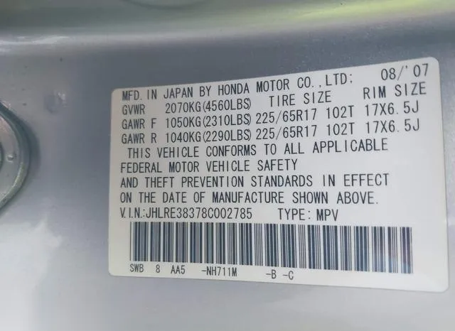 JHLRE38378C002785 2008 2008 Honda CR-V- LX 9