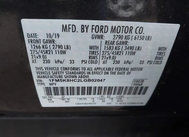 1FM5K8HC2LGB02047 2020 2020 Ford Explorer- Platinum 9