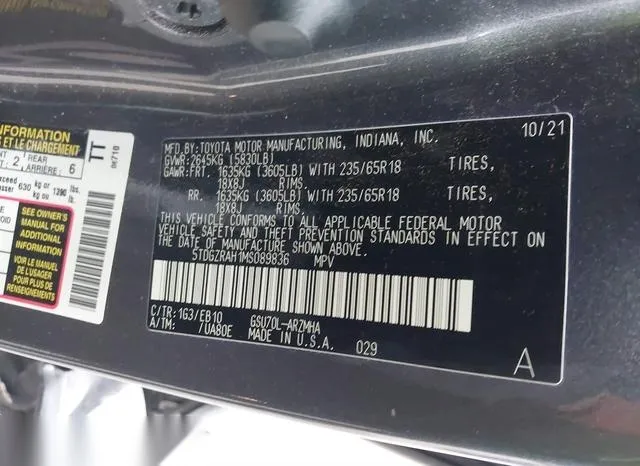 5TDGZRAH1MS089836 2021 2021 Toyota Highlander- Xle 9