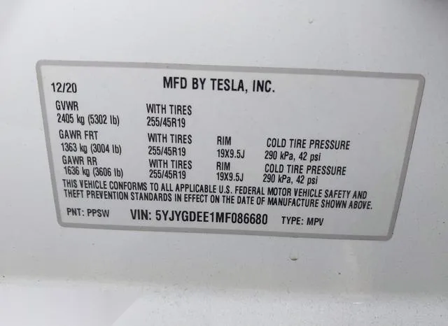 5YJYGDEE1MF086680 2021 2021 Tesla Model Y- Long Range Dual 9