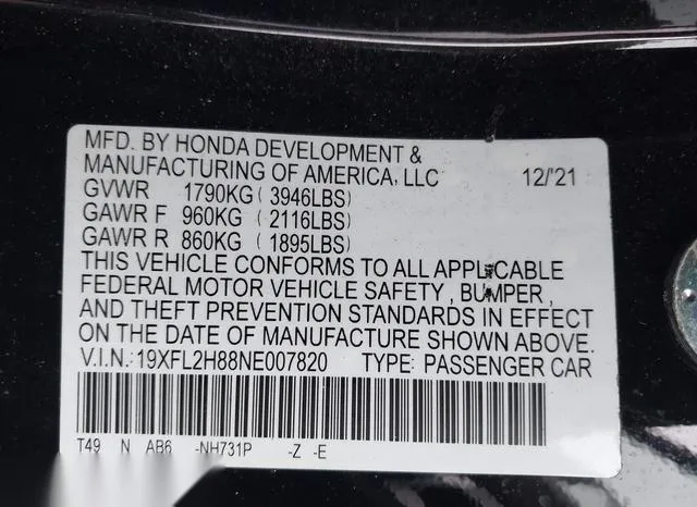 19XFL2H88NE007820 2022 2022 Honda Civic- Sport 9