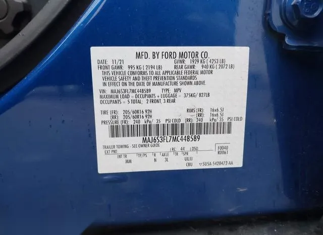 MAJ6S3FL7MC448589 2021 2021 Ford Ecosport- S 9