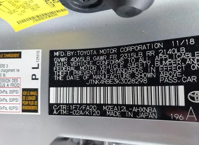 JTNK4RBE3K3028298 2019 2019 Toyota Corolla- SE 9