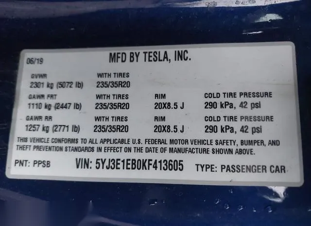 5YJ3E1EB0KF413605 2019 2019 Tesla Model 3- Long Range/Perfo 9