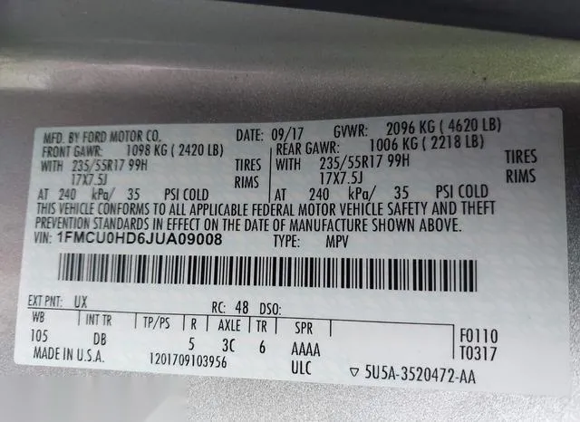 1FMCU0HD6JUA09008 2018 2018 Ford Escape- Sel 9