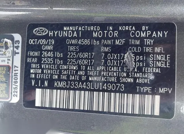 KM8J33A43LU149073 2020 2020 Hyundai Tucson- Value 9