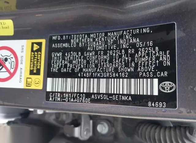 4T4BF1FK3GR584162 2016 2016 Toyota Camry- LE 9