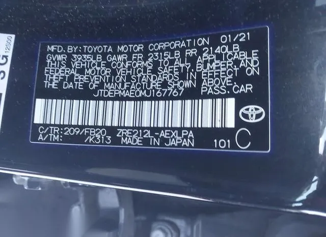 JTDEPMAE0MJ167767 2021 2021 Toyota Corolla- LE 9