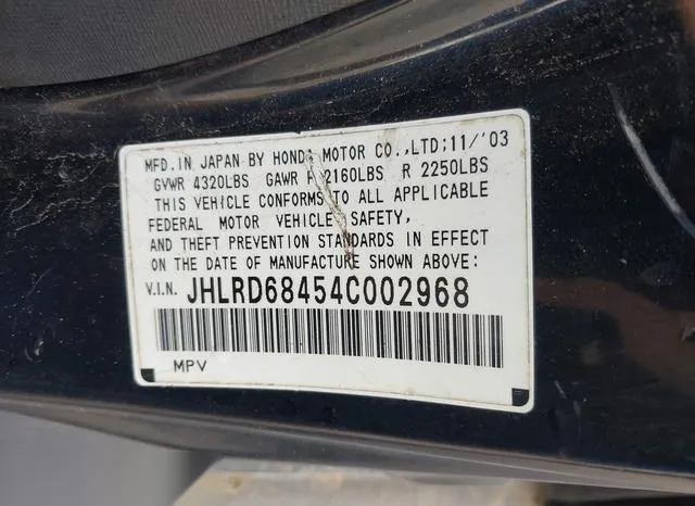 JHLRD68454C002968 2004 2004 Honda CR-V- LX 9