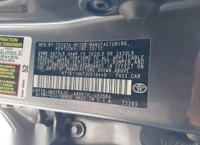 4T1B11HK7JU018440 2018 2018 Toyota Camry- SE 9