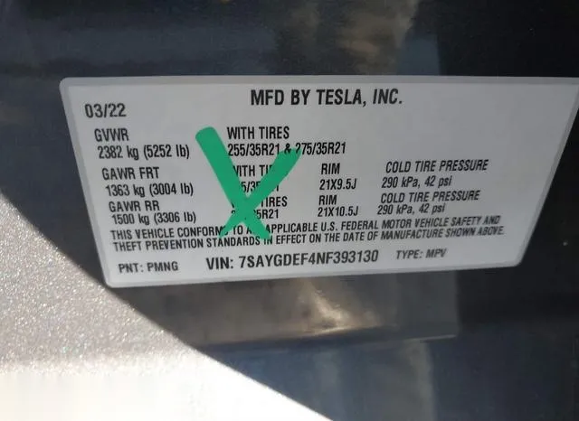 7SAYGDEF4NF393130 2022 2022 Tesla Model Y- Performance Dual 9