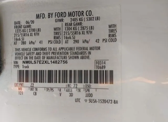 NM0LS7E2XL1482756 2020 2020 Ford Transit- Connect XL 9