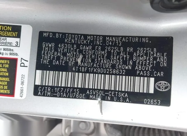 4T1BF1FK9DU258632 2013 2013 Toyota Camry- SE 9