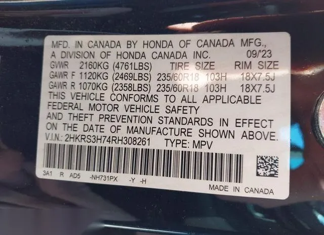 2HKRS3H74RH308261 2024 2024 Honda CR-V- Ex-L 2Wd 9