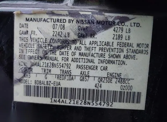 1N4AL21E28N554792 2008 2008 Nissan Altima- 2-5 S 9