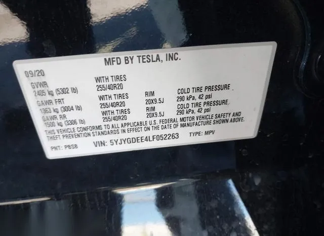 5YJYGDEE4LF052263 2020 2020 Tesla Model Y- Long Range Dual 9