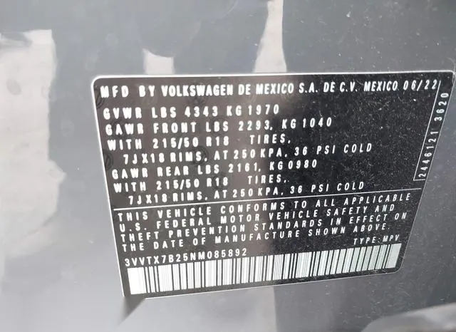 3VVTX7B25NM085892 2022 2022 Volkswagen Taos- 1-5T Se 9