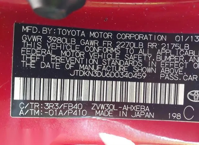 JTDKN3DU6D0340459 2013 2013 Toyota Prius- Two 9