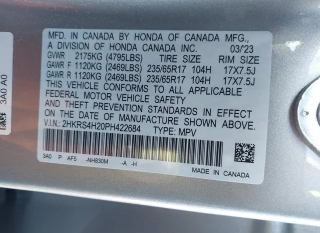 2HKRS4H20PH422684 2023 2023 Honda CR-V- Lx Awd 9