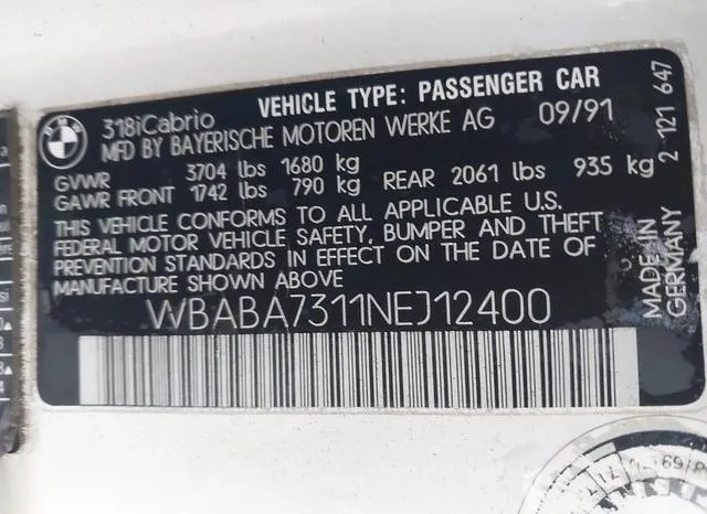 WBABA7311NEJ12400 1992 1992 BMW 3 Series- 318 I 9