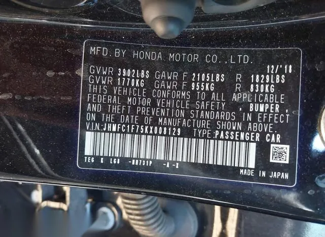 JHMFC1F75KX008129 2019 2019 Honda Civic- Ex-L 9