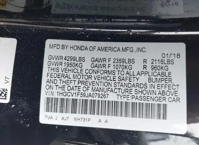 1HGCV1F59JA079267 2018 2018 Honda Accord- Ex-L 9