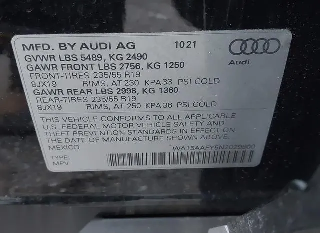 WA15AAFY5N2029800 2022 2022 Audi Q5- Premium Plus 45 Tfsi S 9