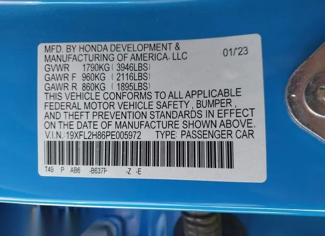 19XFL2H86PE005972 2023 2023 Honda Civic- Sport 9