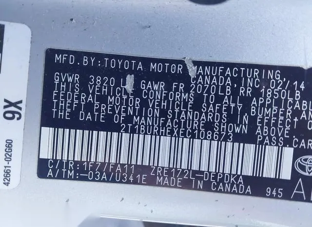 2T1BURHEXEC108673 2014 2014 Toyota Corolla- L 9