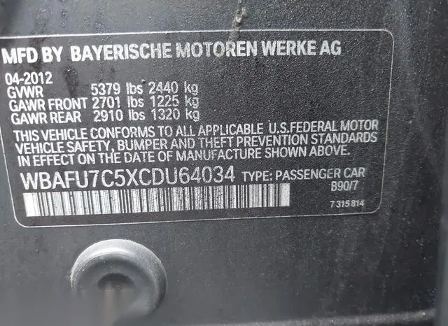 WBAFU7C5XCDU64034 2012 2012 BMW 5 Series- 535I Xdrive 9