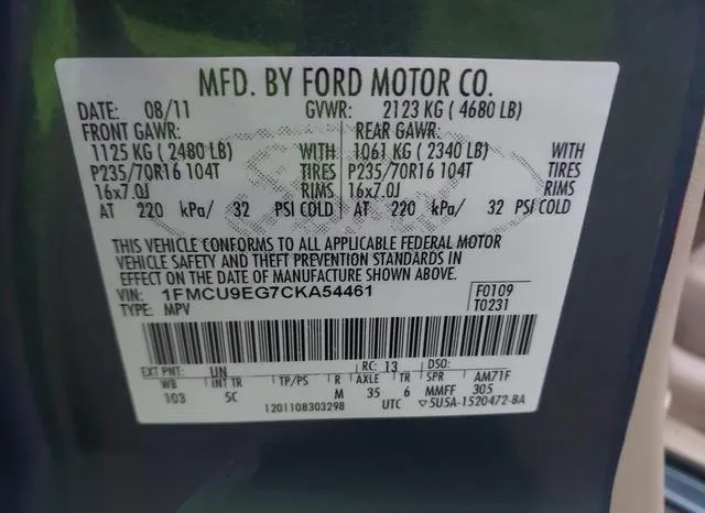 1FMCU9EG7CKA54461 2012 2012 Ford Escape- Limited 9