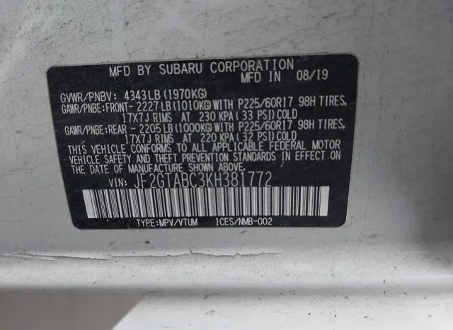 JF2GTABC3KH381772 2019 2019 Subaru Crosstrek- 2-0I 9