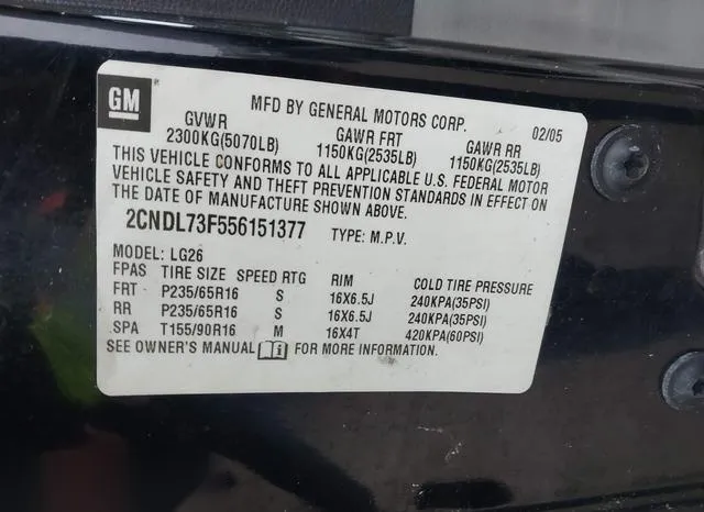 2CNDL73F556151377 2005 2005 Chevrolet Equinox- LT 9