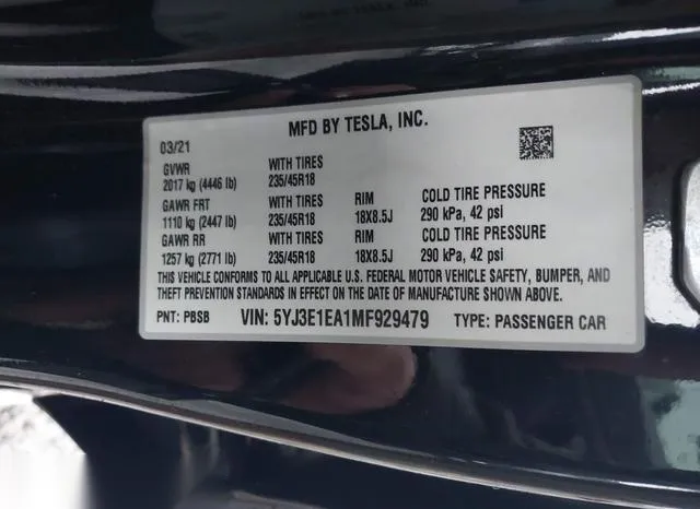 5YJ3E1EA1MF929479 2021 2021 Tesla Model 3- Standard Range P 9