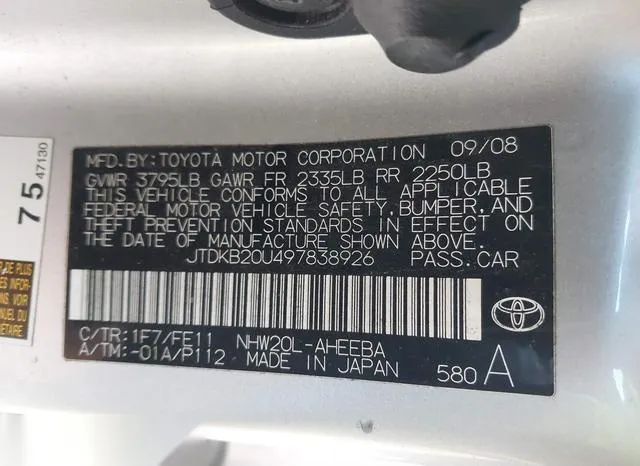 JTDKB20U497838926 2009 2009 Toyota Prius 9