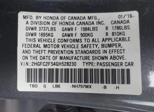 2HGFC2F54GH528230 2016 2016 Honda Civic- LX 9