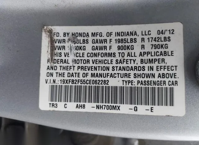 19XFB2F55CE062282 2012 2012 Honda Civic- LX 9