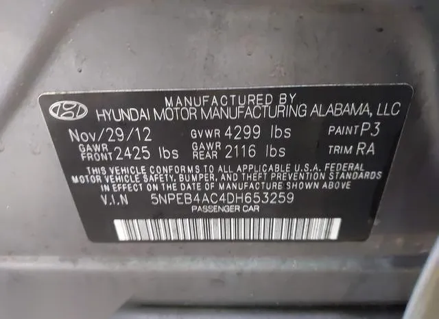 5NPEB4AC4DH653259 2013 2013 Hyundai Sonata- Gls 9